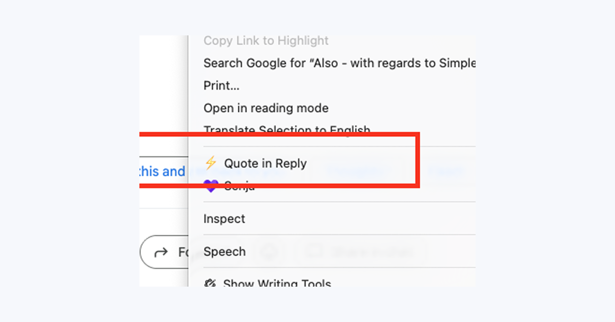 Quick quote to quote selected text in your emails