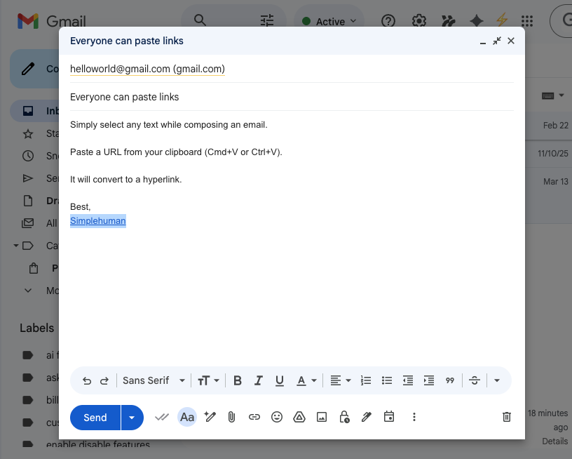 select text and paste a URL